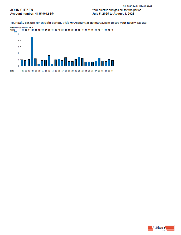 USA Delmarva Power utility bill template in Word and PDF formats, 5 pages, 5th page